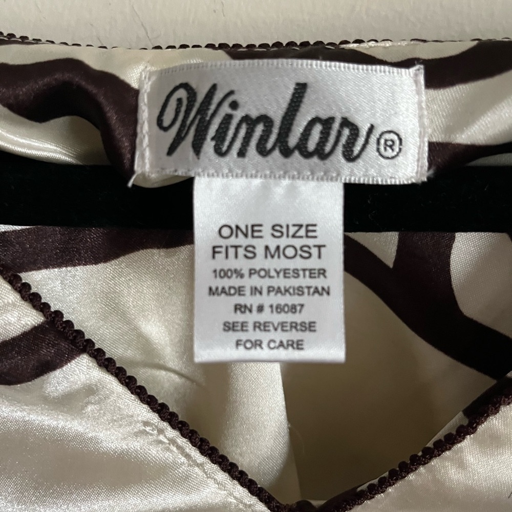 VTG Winlar Silky Art-To-Wear Brown/Cream Pancho Lagenlook Patterned Kaftan OS - Picture 3 of 12
